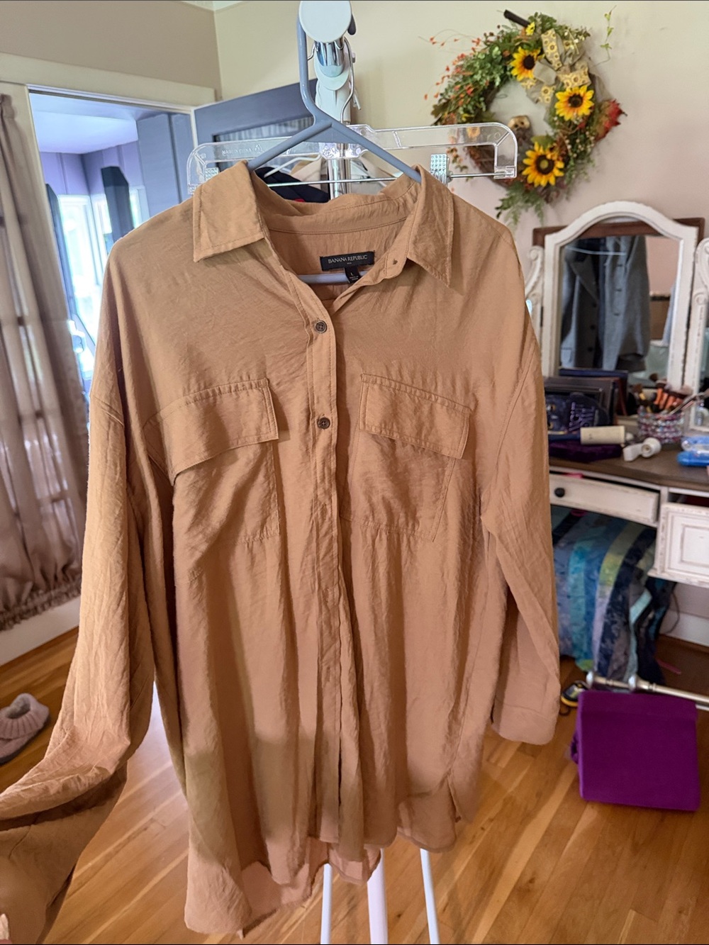 Women’s Lightweight Button-Up Shirt — Tan